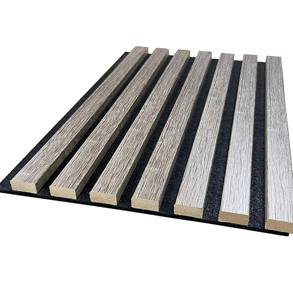Forestea Lot de 2 Panneaux mural acoustic lamelles MDF chêne gris sur fond noir 2600 x 300 x 17 mm 1,56 M2- Panneau Tasseau Bois