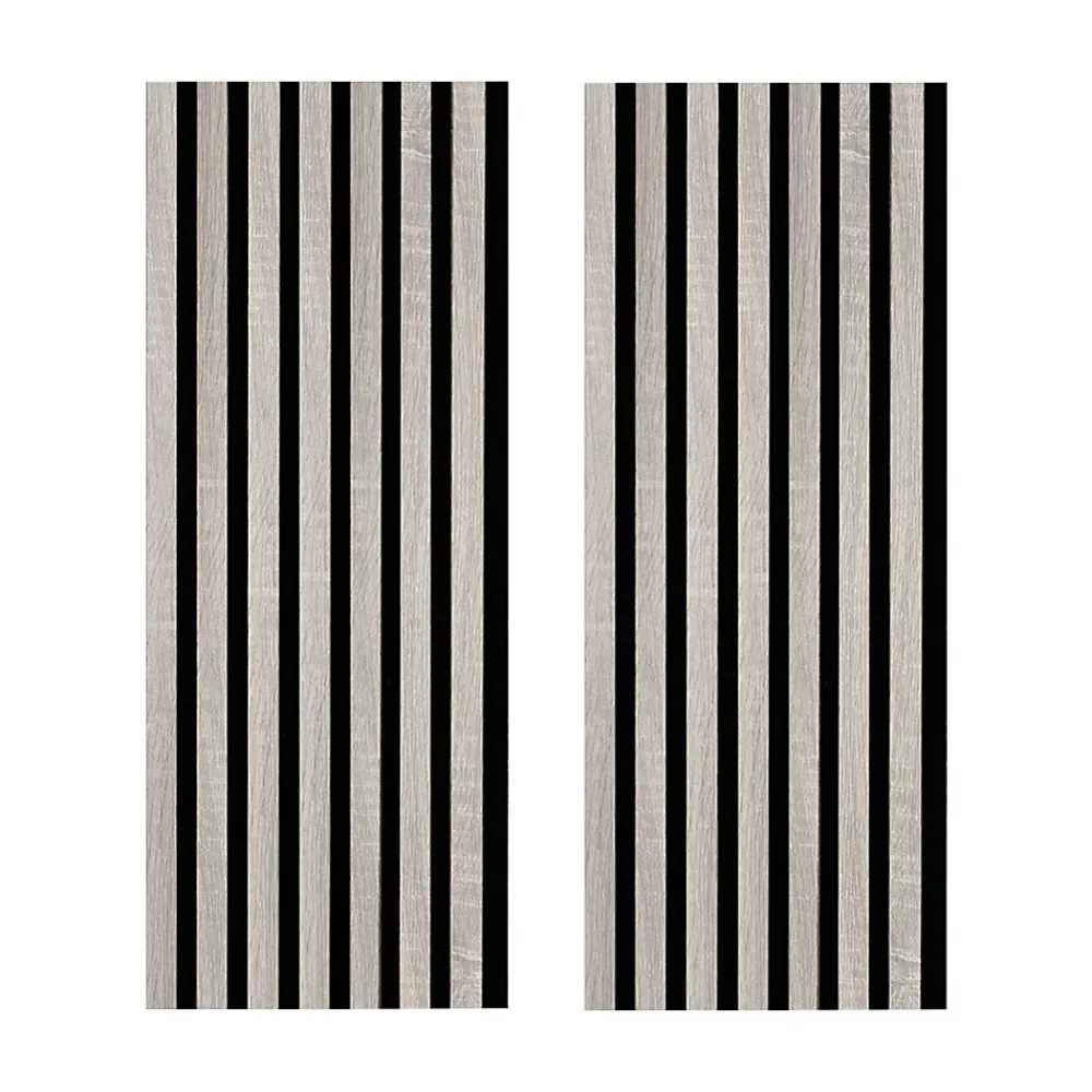 Forestea Lot de 2 Panneaux mural acoustic lamelles MDF chêne gris sur fond noir 2600 x 300 x 17 mm 1,56 M2- Panneau Tasseau Bois
