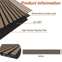 AICA Sanitaire Panneau Décoratif En Bois<Lot de 2 Panneaux Muraux Décoratifs Acoustiques Bois MDF 260x30cm Noyer AntiBruit, Facile à Poser