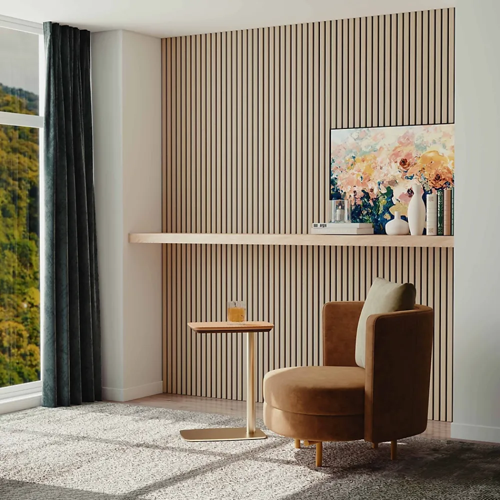 AICA Sanitaire Lot de 2 Panneaux Muraux Décoratifs Acoustiques Bois MDF 120x60cm Chêne clair AntiBruit, Facile à Poser- Panneau Décoratif En Bois