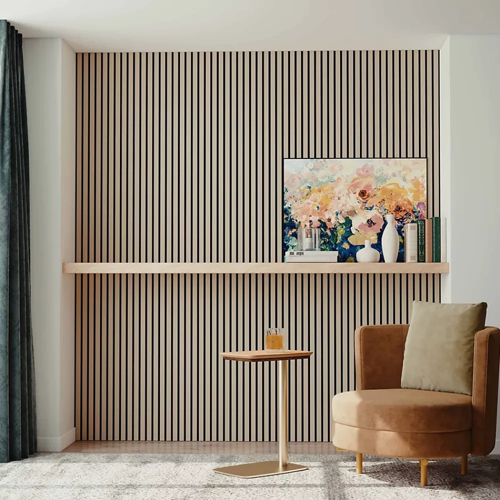 AICA Sanitaire Lot de 2 Panneaux Muraux Décoratifs Acoustiques Bois MDF 120x60cm Chêne clair AntiBruit, Facile à Poser- Panneau Décoratif En Bois