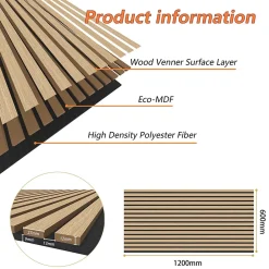 AICA Sanitaire Lot de 2 Panneaux Muraux Décoratifs Acoustiques Bois MDF 120x60cm Chêne clair AntiBruit, Facile à Poser- Panneau Décoratif En Bois
