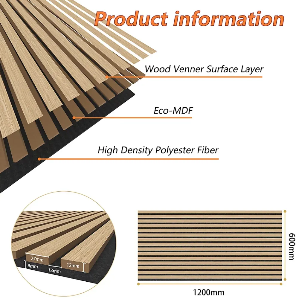AICA Sanitaire Lot de 2 Panneaux Muraux Décoratifs Acoustiques Bois MDF 120x60cm Chêne clair AntiBruit, Facile à Poser- Panneau Décoratif En Bois