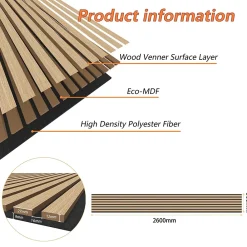 AICA Sanitaire Lot de 2 Panneaux Muraux Décoratifs Acoustiques Bois MDF 260x30cm Chêne clair AntiBruit, Facile à Poser- Panneau Décoratif En Bois