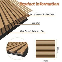 AICA Sanitaire Lot de 4 Panneaux Muraux Décoratifs Acoustiques Bois MDF 60x60cm Chêne foncé AntiBruit, Facile à Poser- Panneau Décoratif En Bois