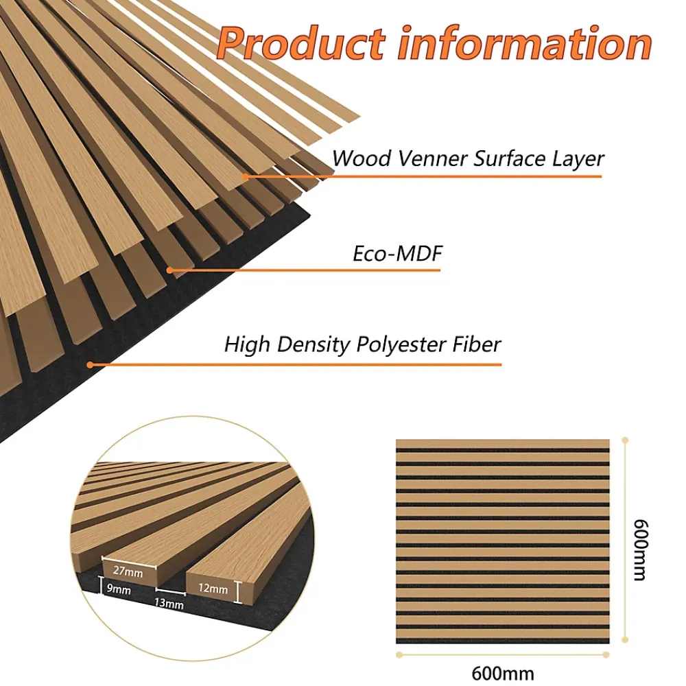 AICA Sanitaire Lot de 4 Panneaux Muraux Décoratifs Acoustiques Bois MDF 60x60cm Chêne foncé AntiBruit, Facile à Poser- Panneau Décoratif En Bois