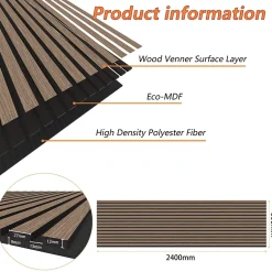 AICA Sanitaire Lot de 3 Panneaux Muraux Décoratifs Acoustiques Bois MDF 240x60cm Noyer AntiBruit, Facile à Poser- Panneau Décoratif En Bois