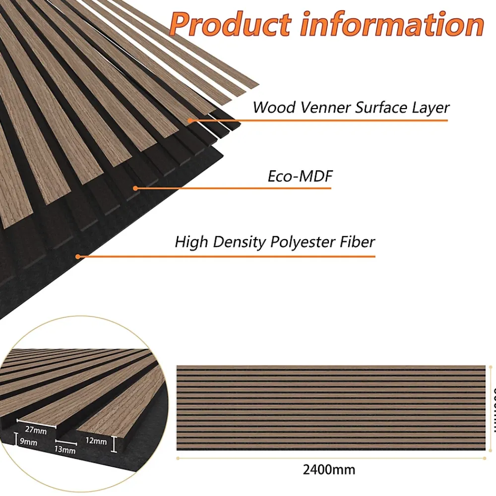 AICA Sanitaire Lot de 3 Panneaux Muraux Décoratifs Acoustiques Bois MDF 240x60cm Noyer AntiBruit, Facile à Poser- Panneau Décoratif En Bois