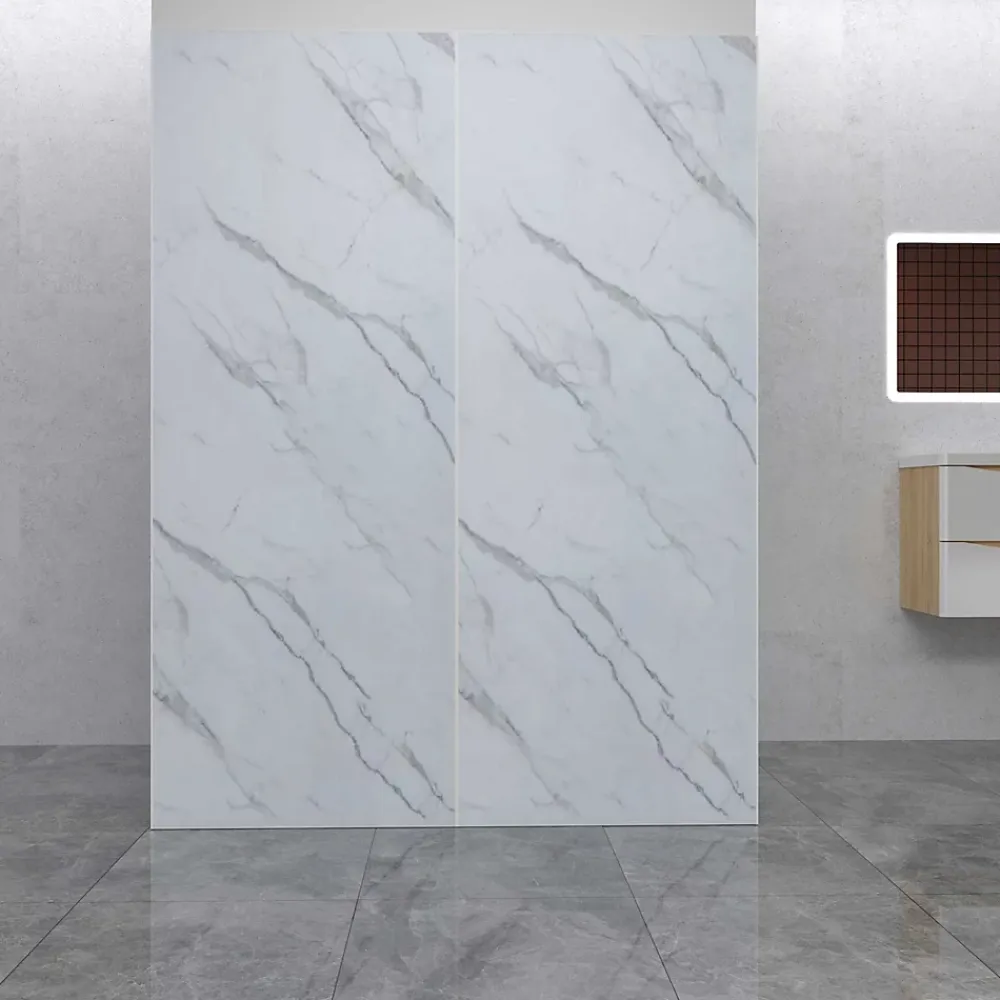 AICA Sanitaire Lot de 2 panneaux muraux de douche effet Marbre en Aluminium avec 3 profilés,L100xL100xH210cm ,Protection murale,Antimoisissure- Panneau Mural De Salle De Bains