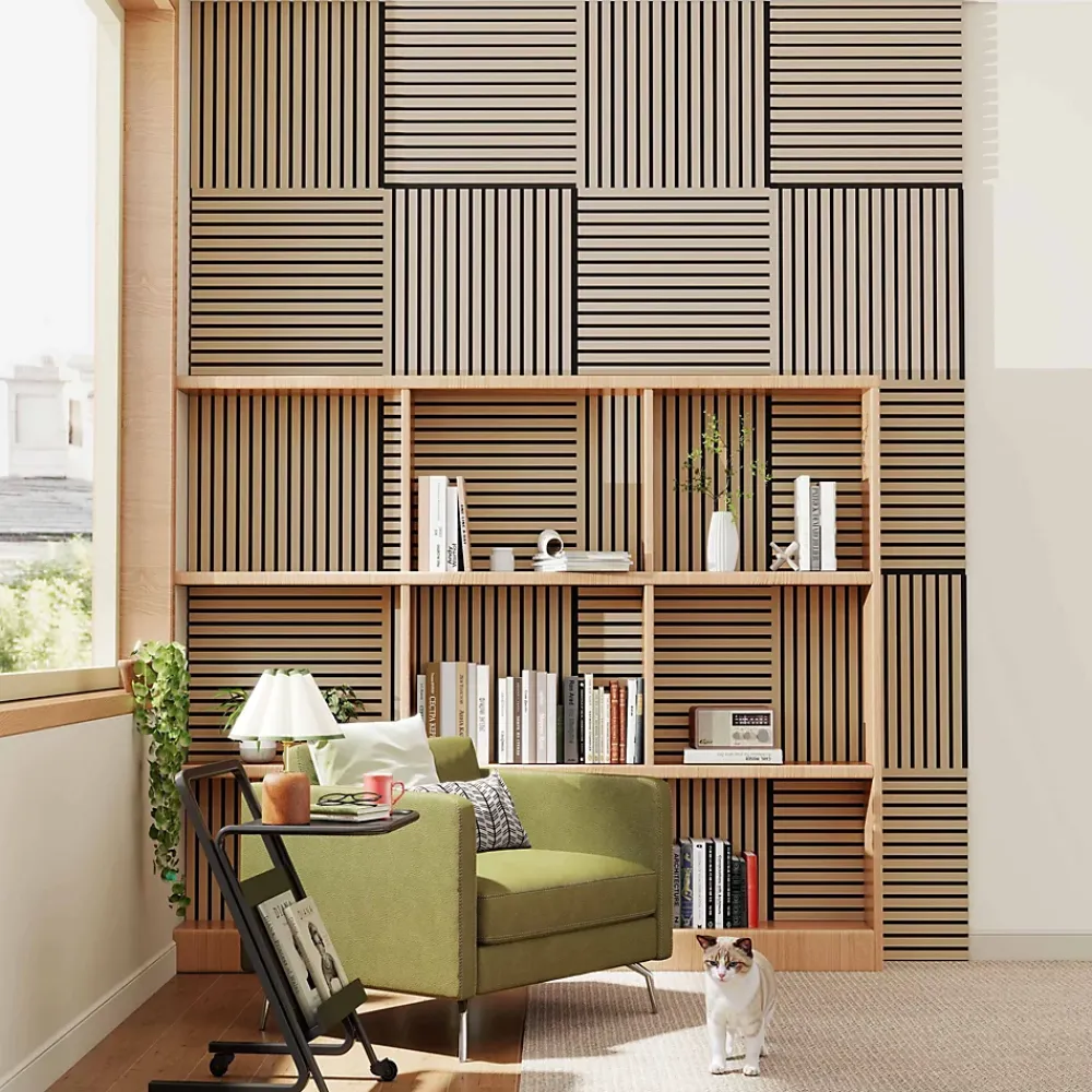AICA Sanitaire Panneau Décoratif En Bois<Lot de 4 Panneaux Muraux Décoratifs Acoustiques Bois MDF 60x60cm Chêne clair AntiBruit, Facile à Poser