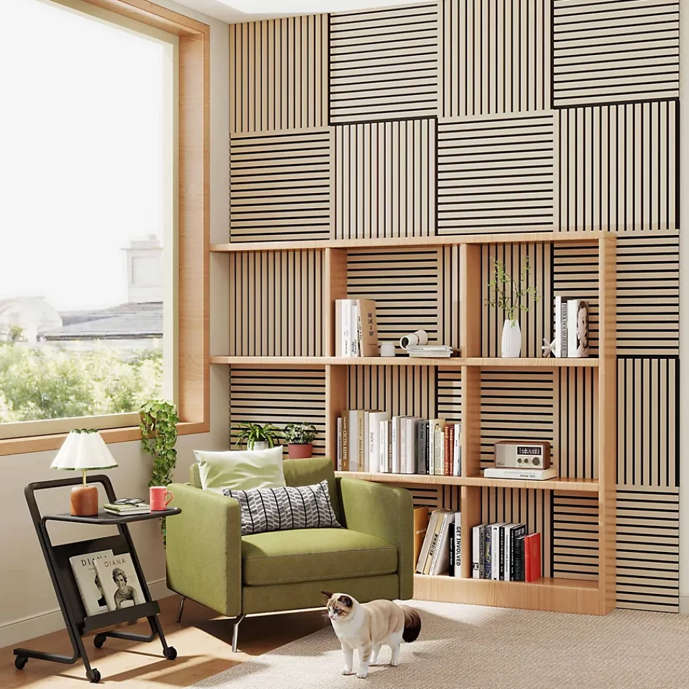 AICA Sanitaire Panneau Décoratif En Bois<Lot de 4 Panneaux Muraux Décoratifs Acoustiques Bois MDF 60x60cm Chêne clair AntiBruit, Facile à Poser