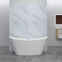 AICA Sanitaire Lot de 2 panneaux muraux de douche effet blanc marbre mural aluminium avec 1 profile - L.80 x L.100 x H.210 cm -facile à nettoyer- Panneau Mural De Salle De Bains