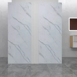 AICA Sanitaire Lot de 2 panneaux muraux de douche effet blanc marbre mural aluminium avec 1 profile - L.80 x L.100 x H.210 cm -facile à nettoyer- Panneau Mural De Salle De Bains