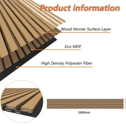 AICA Sanitaire Panneau Décoratif En Bois<Lot de 3 Panneaux Muraux Décoratifs Acoustiques Bois MDF 260x30cm Chêne foncé AntiBruit, Facile à Poser