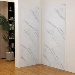 AICA Sanitaire Panneau Mural De Salle De Bains<Lot de 2 panneaux muraux de douche effet blanc marbre mural aluminium avec 3 profiles - L.100 x L.80 x H.210 cm-facile à nettoyer