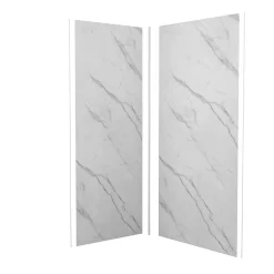 AICA Sanitaire Panneau Mural De Salle De Bains<Lot de 2 panneaux muraux de douche effet blanc marbre mural aluminium avec 3 profiles - L.100 x L.80 x H.210 cm-facile à nettoyer