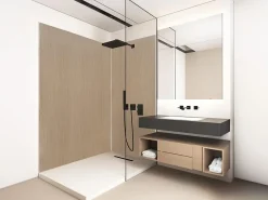 Vente-unique Lot de 2 panneaux muraux de douche effet bois en aluminium avec profilés - L90 x L120 x H210 cm - ENEKO- Panneau Mural De Salle De Bains