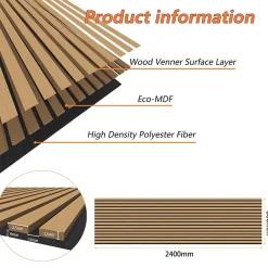 AICA Sanitaire Lot de 2 Panneaux Muraux Décoratifs Acoustiques Bois MDF 240x60cm Chêne foncé AntiBruit, Facile à Poser- Panneau Décoratif En Bois