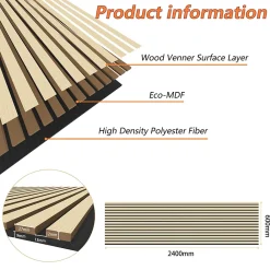 AICA Sanitaire Lot de 3 Panneaux Muraux Décoratifs Acoustiques Bois MDF 240x60cm chêne naturel AntiBruit, Facile à Poser- Panneau Décoratif En Bois