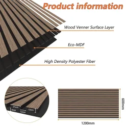 AICA Sanitaire Lot de 2 Panneaux Muraux Décoratifs Acoustiques Bois MDF 120x60cm Noyer AntiBruit, Facile à Poser- Panneau Décoratif En Bois