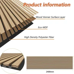 AICA Sanitaire Lot de 2 Panneaux Muraux Décoratifs Acoustiques Bois MDF 240x60cm Chêne clair AntiBruit, Facile à Poser- Panneau Décoratif En Bois