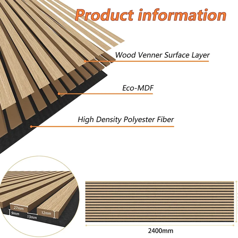 AICA Sanitaire Lot de 2 Panneaux Muraux Décoratifs Acoustiques Bois MDF 240x60cm Chêne clair AntiBruit, Facile à Poser- Panneau Décoratif En Bois