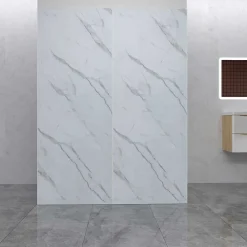 AICA Sanitaire Panneau Mural De Salle De Bains<Lot de 2 panneaux muraux de douche effet blanc marbre mural aluminium avec 1 profile - L.90 x L.90 x H.210 cm - facile à nettoyer