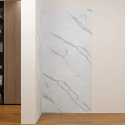 AICA Sanitaire Panneau Mural De Salle De Bains<Lot de 2 panneaux muraux de douche effet blanc marbre mural aluminium avec 3 profiles - L.80 x L.80 x H.210 cm -facile à nettoyer
