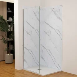 AICA Sanitaire Panneau Mural De Salle De Bains<Lot de 2 panneaux muraux de douche effet blanc marbre mural aluminium avec 3 profiles - L.80 x L.80 x H.210 cm -facile à nettoyer