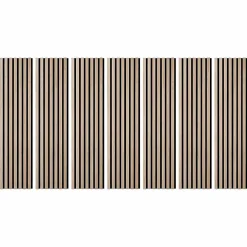 Decoon Panneau Tasseau Bois<Lot de 7 Panneaux muraux tasseaux bois 120x30x1 cm - Pack tête de lit 160 - Lamelles chêne clair véritable fond noir 2,52 m²