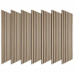 Decoon Panneau Tasseau Bois<Lot de 7 Panneaux muraux tasseaux bois 120x30x1 cm - Pack tête de lit 160 - Lamelles chêne clair véritable fond noir 2,52 m²
