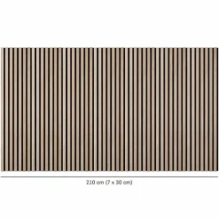 Decoon Panneau Tasseau Bois<Lot de 7 Panneaux muraux tasseaux bois 120x30x1 cm - Pack tête de lit 160 - Lamelles chêne clair véritable fond noir 2,52 m²