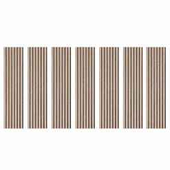 Decoon Lot de 7 Panneaux muraux tasseaux bois 120x30x1,9 cm - Pack tête de lit - Lamelles décor chêne / feutrine grise 2,52 m²- Panneau Tasseau Bois
