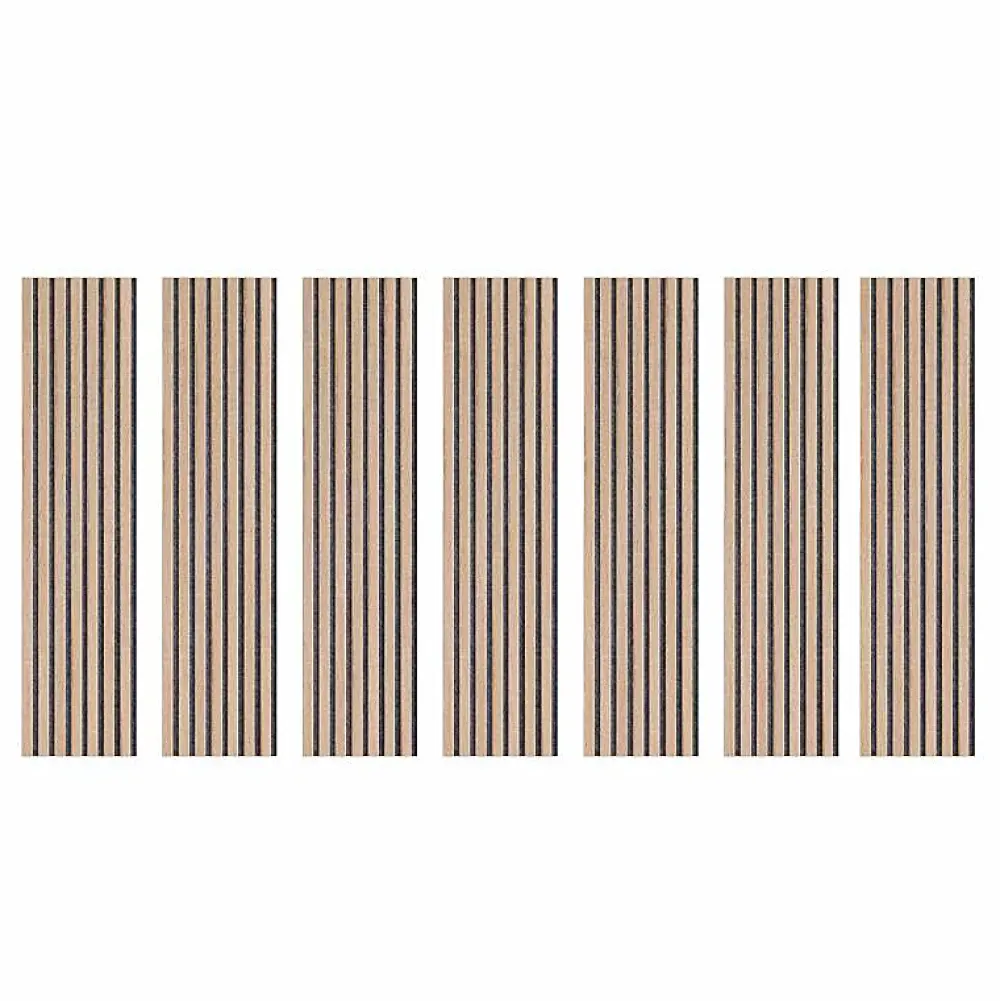 Decoon Lot de 7 Panneaux muraux tasseaux bois 120x30x1,9 cm - Pack tête de lit - Lamelles décor chêne / feutrine grise 2,52 m²- Panneau Tasseau Bois