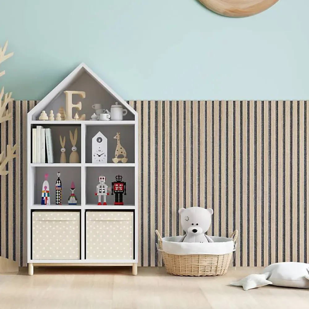 Decoon Lot de 7 Panneaux muraux tasseaux bois 120x30x1,9 cm - Pack tête de lit - Lamelles décor chêne / feutrine grise 2,52 m²- Panneau Tasseau Bois