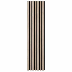 Decoon Panneau Tasseau Bois<Lot de 9 Panneaux muraux tasseaux bois 120x30x1 cm - Pack tête de lit 200 - Lamelles chêne clair véritable fond noir 3,24 m²