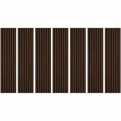Decoon Lot de 7 Panneaux muraux tasseaux bois 120x30x1,9 cm - Pack tête de lit - Lamelles décor chêne foncé / feutrine noir - 2,52m²- Panneau Tasseau Bois