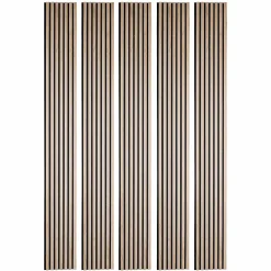 Decoon Panneau Tasseau Bois<Lot de 5 Panneaux tasseaux bois 250 x 30 x 1,9 cm - décor chêne clair fond noir - 3,75m²