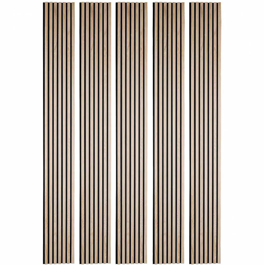 Decoon Panneau Tasseau Bois<Lot de 5 Panneaux tasseaux bois 250 x 30 x 1,9 cm - décor chêne clair fond noir - 3,75m²