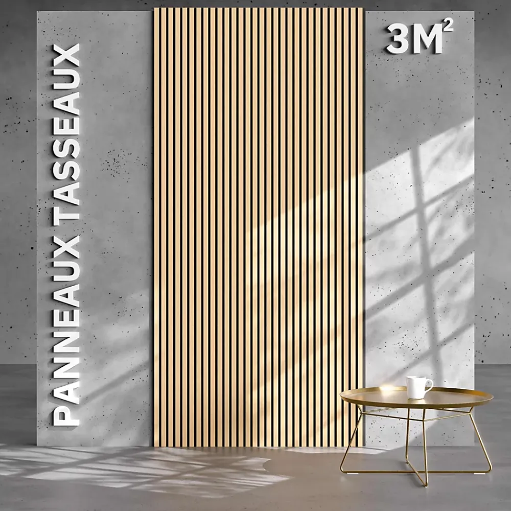 Mon Marché Déco Lot de 2 Panneaux Tasseaux Bois - Chêne Feutre Noir - 3 m², 2500 x 600 mm,- Panneau Tasseau Bois