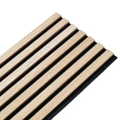 Decoon Panneau Tasseau Bois<Lot de 5 panneaux tasseaux bois 250x30x1 cm - Pack Mur TV bois 150cm - Lamelles chêne clair véritable fond noir - 3,75m²