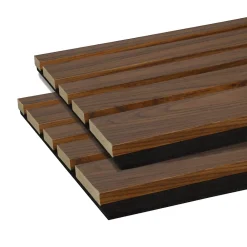 Forestea Panneau Tasseau Bois<Lot de 2 Panneaux tasseaux acoustic asymétrique lamelles MDF noyer naturel sur fond noir 2600 x 300 x 17 mm -