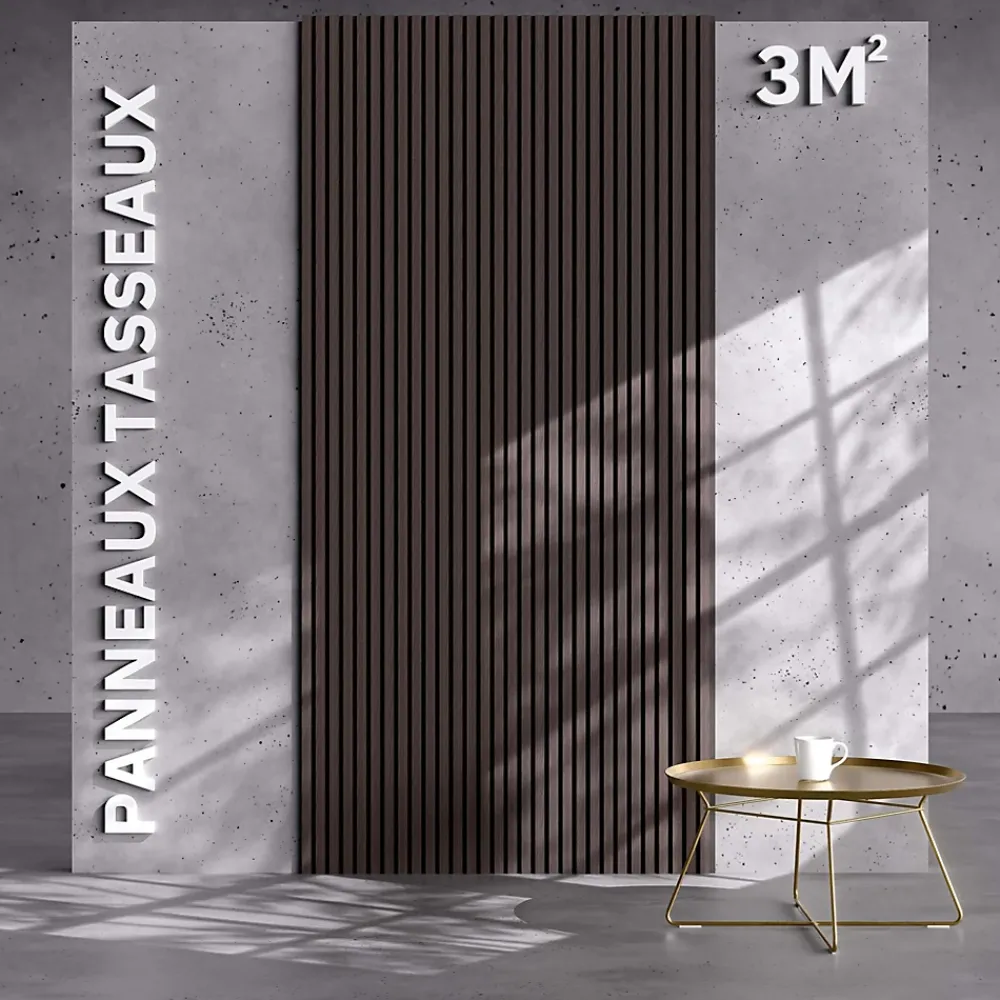 Mon Marché Déco Lot de 2 Panneaux Tasseaux Bois - Noyer Feutre Noir - 3 m², 2500 x 600 mm,- Panneau Tasseau Bois