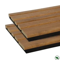 Forestea Lot de 2 Panneaux tasseaux acoustic asymétrique lamelles MDF chêne bronze sur fond noir 2600 x 300 x 17 mm -- Panneau Tasseau Bois