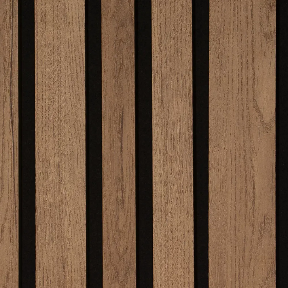 Forestea Lot de 2 Panneaux tasseaux acoustic asymétrique lamelles MDF chêne bronze sur fond noir 2600 x 300 x 17 mm -- Panneau Tasseau Bois