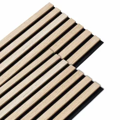 Decoon Panneau Tasseau Bois<Lot de 2 panneaux tasseaux bois 250 x 30 x 1 cm - Lamelles bois placage chêne clair véritable fond noir - 1,5m²