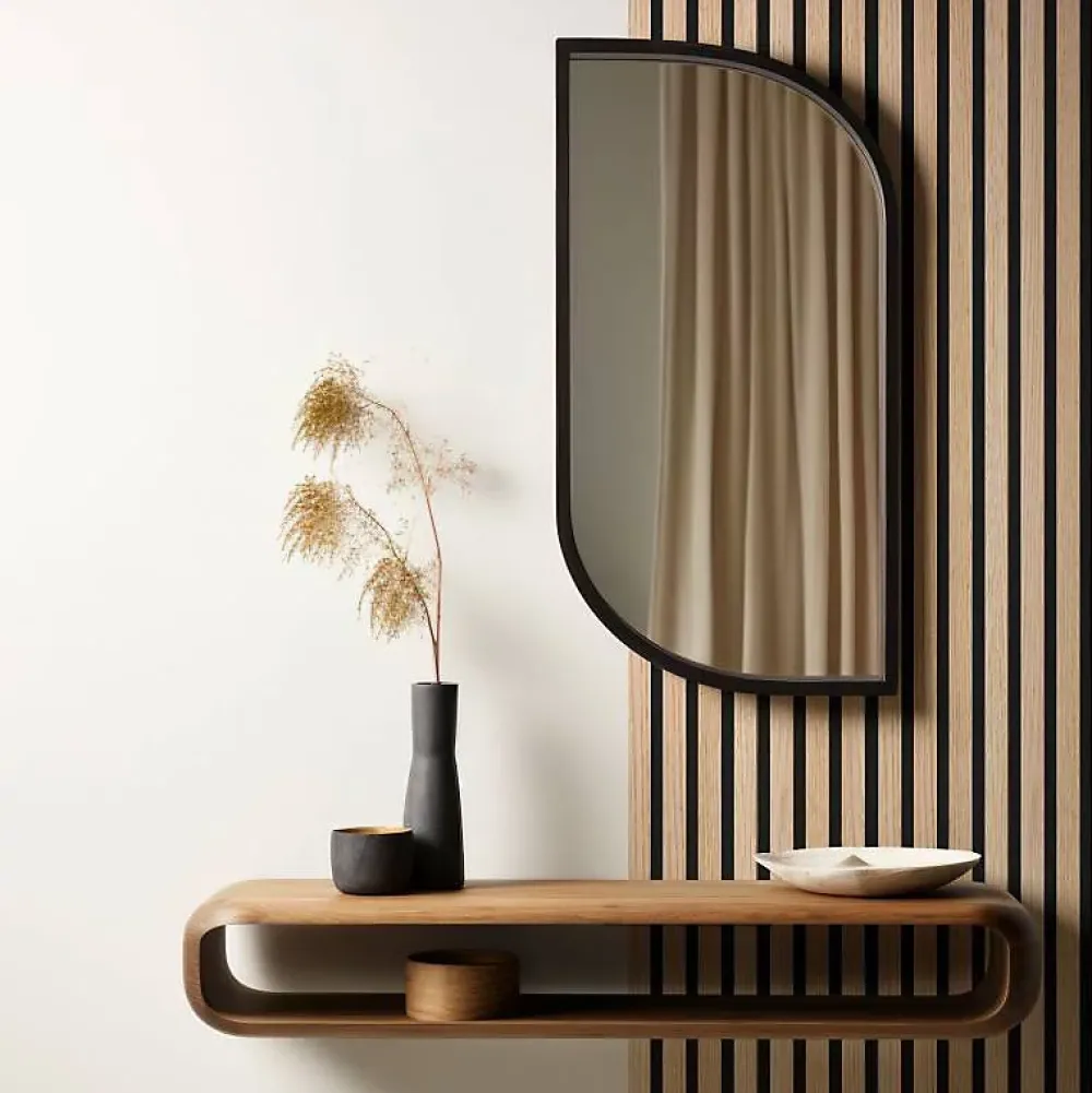 Decoon Panneau Tasseau Bois<Lot de 2 panneaux tasseaux bois 250 x 30 x 1 cm - Lamelles bois placage chêne clair véritable fond noir - 1,5m²