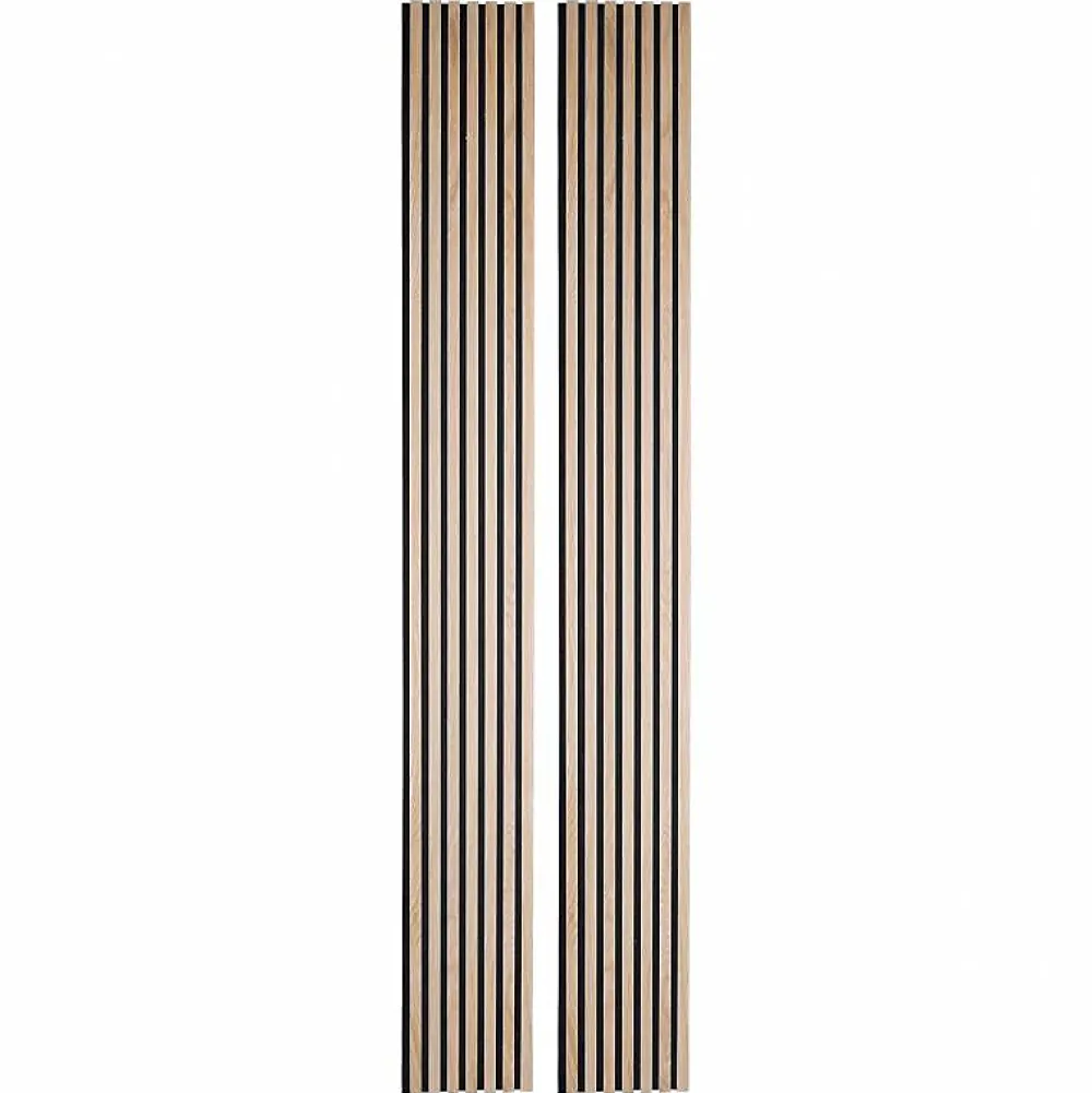 Decoon Panneau Tasseau Bois<Lot de 2 panneaux tasseaux bois 250 x 30 x 1 cm - Lamelles bois placage chêne clair véritable fond noir - 1,5m²