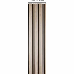 Decoon Panneau Tasseau Bois<Lot de 2 panneaux tasseaux bois 250 x 30 x 1 cm - Lamelles bois placage chêne clair véritable fond noir - 1,5m²
