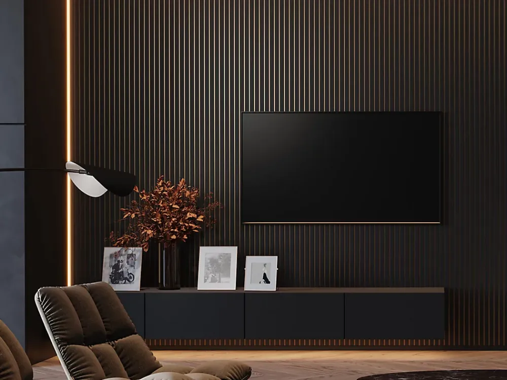 Forestea Lot de 2 Panneaux tasseaux MDF Noir mat sur fond bronze 2770x287x20 mm -- Panneau Tasseau Bois